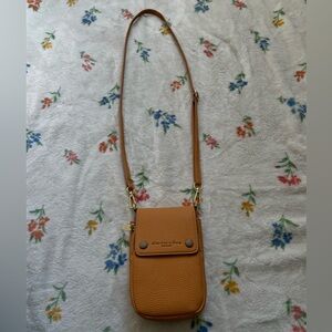 Tan Pebbled Leather Crossbody Phone Bag